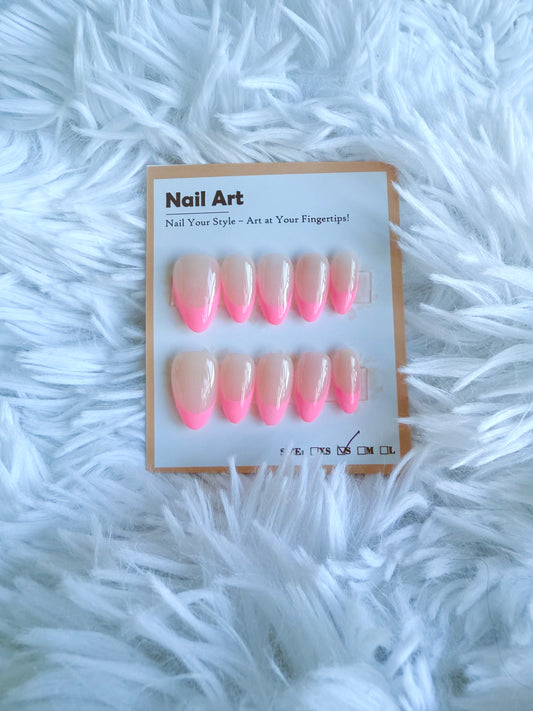 Pink Tip Almond Small Acrylic Style Press On Nails