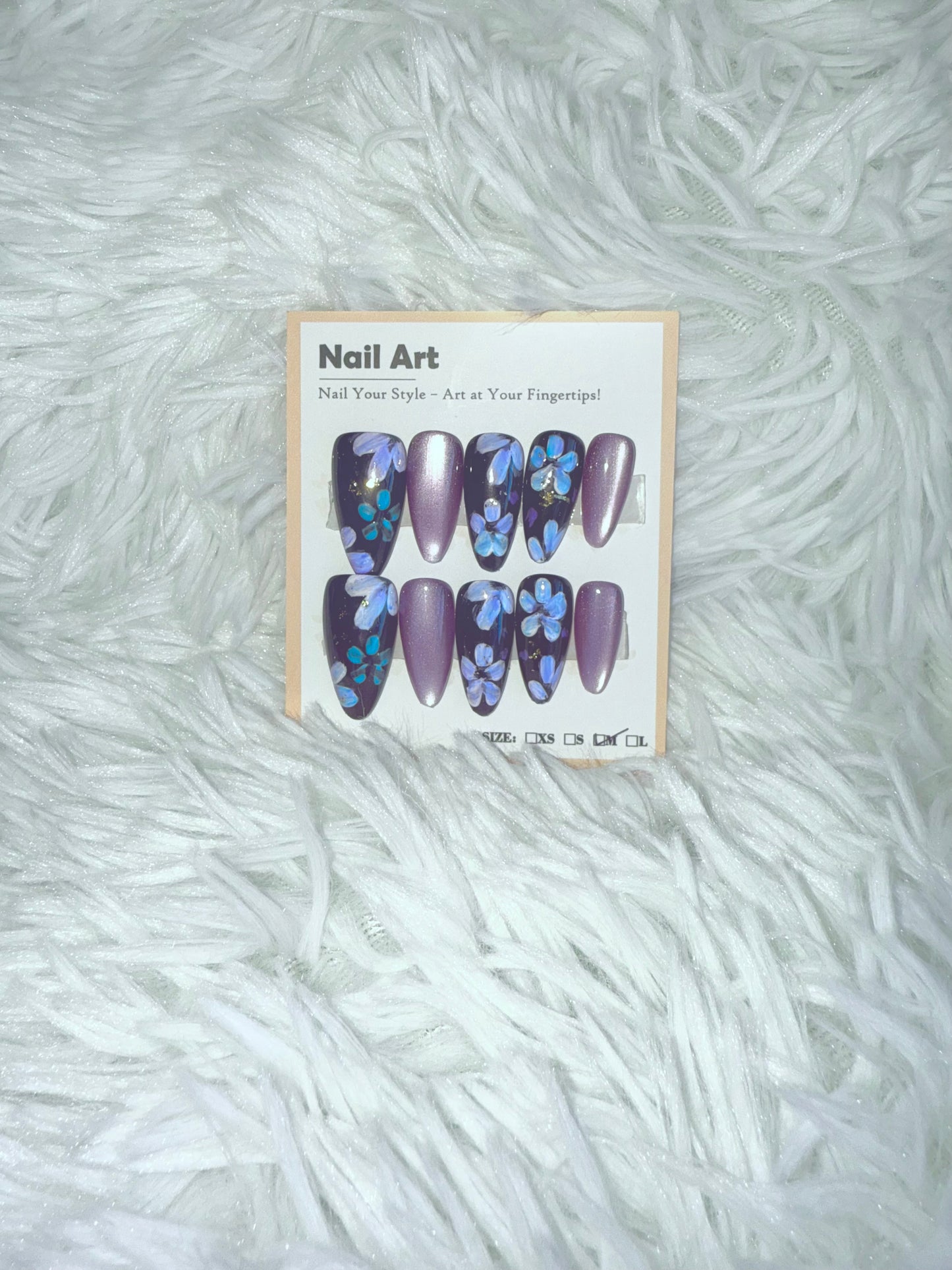 Handcrafted Flower Lavender Cat Eye Almond (Medium) Acrylic Style Press On Nails