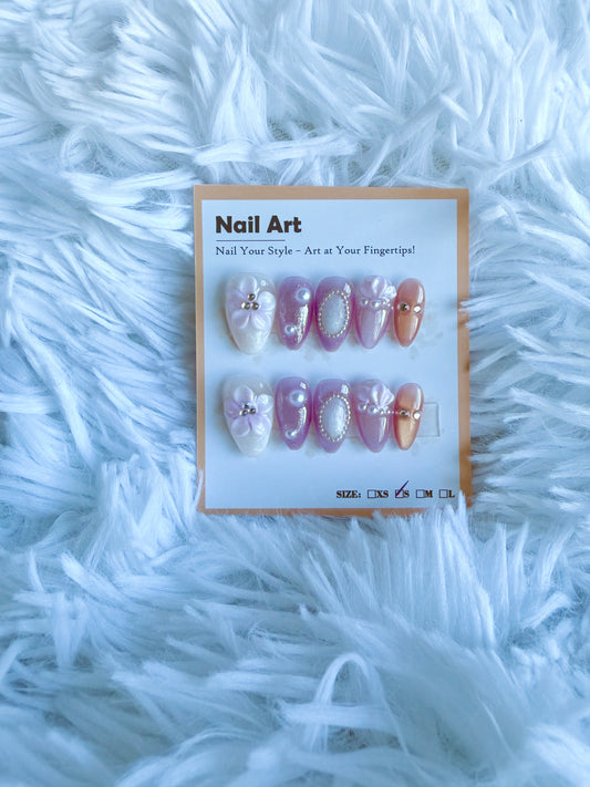 Light Pink Fuchsia Design 3D Cat Eye Almond Small Acrylic Style Press On Nails