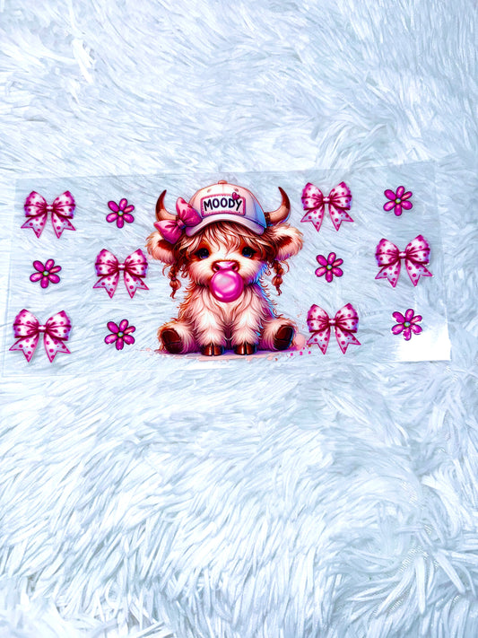B198. Pink Bow Bull Cow Tumbler Wrap