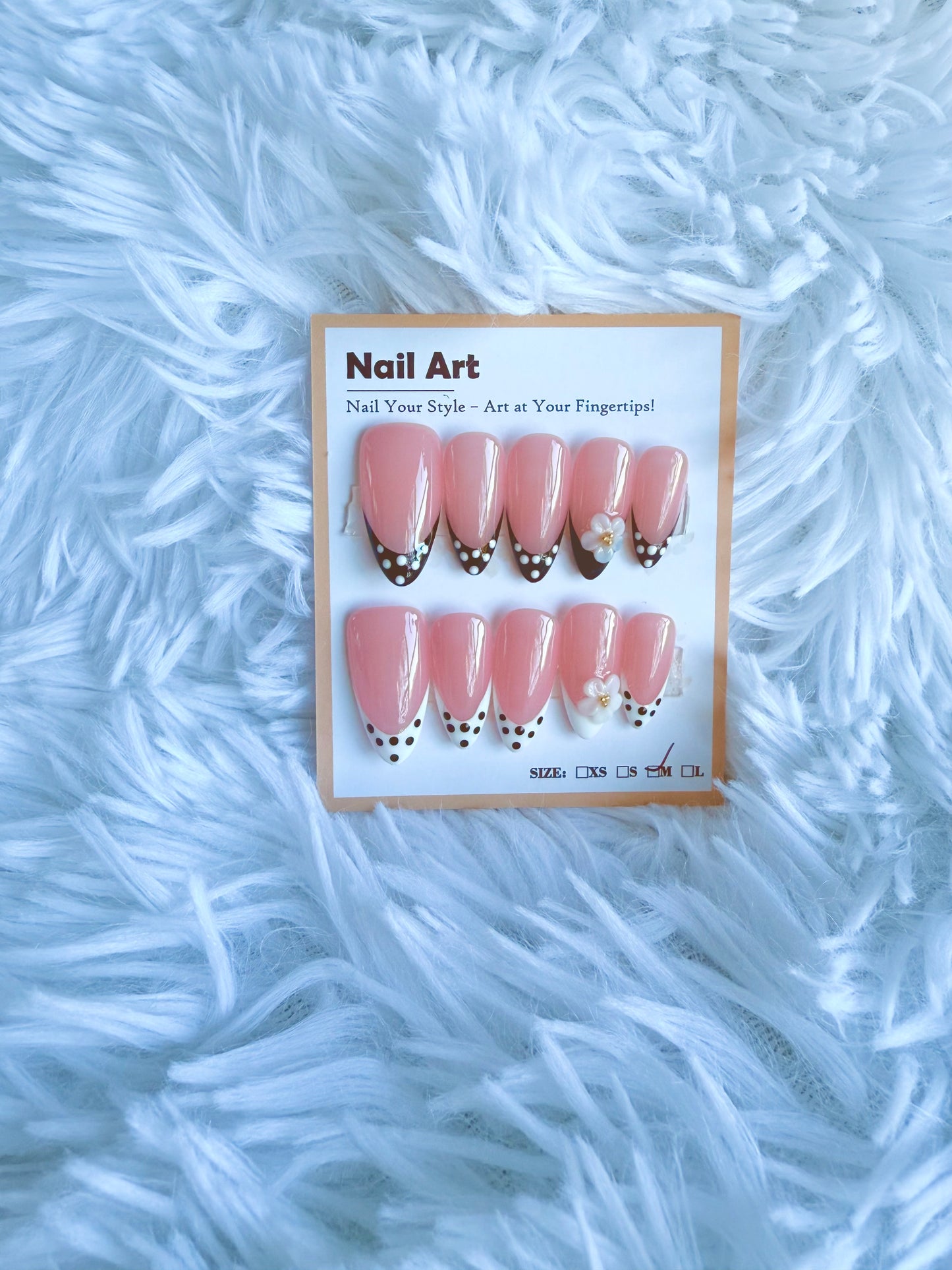 Black White Polka Dot 3D Rose Almond (Medium) Acrylic Style Press On Nails