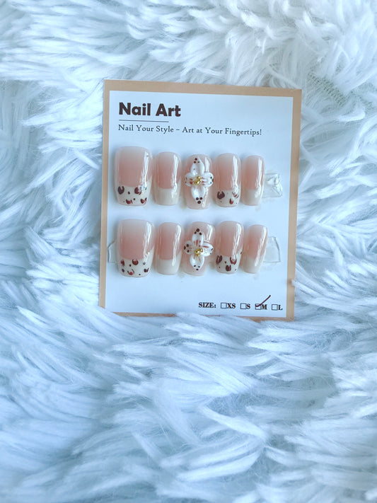 White Leopard Tip 3D White Rose Square (Medium) Acrylic Style Press On Nails