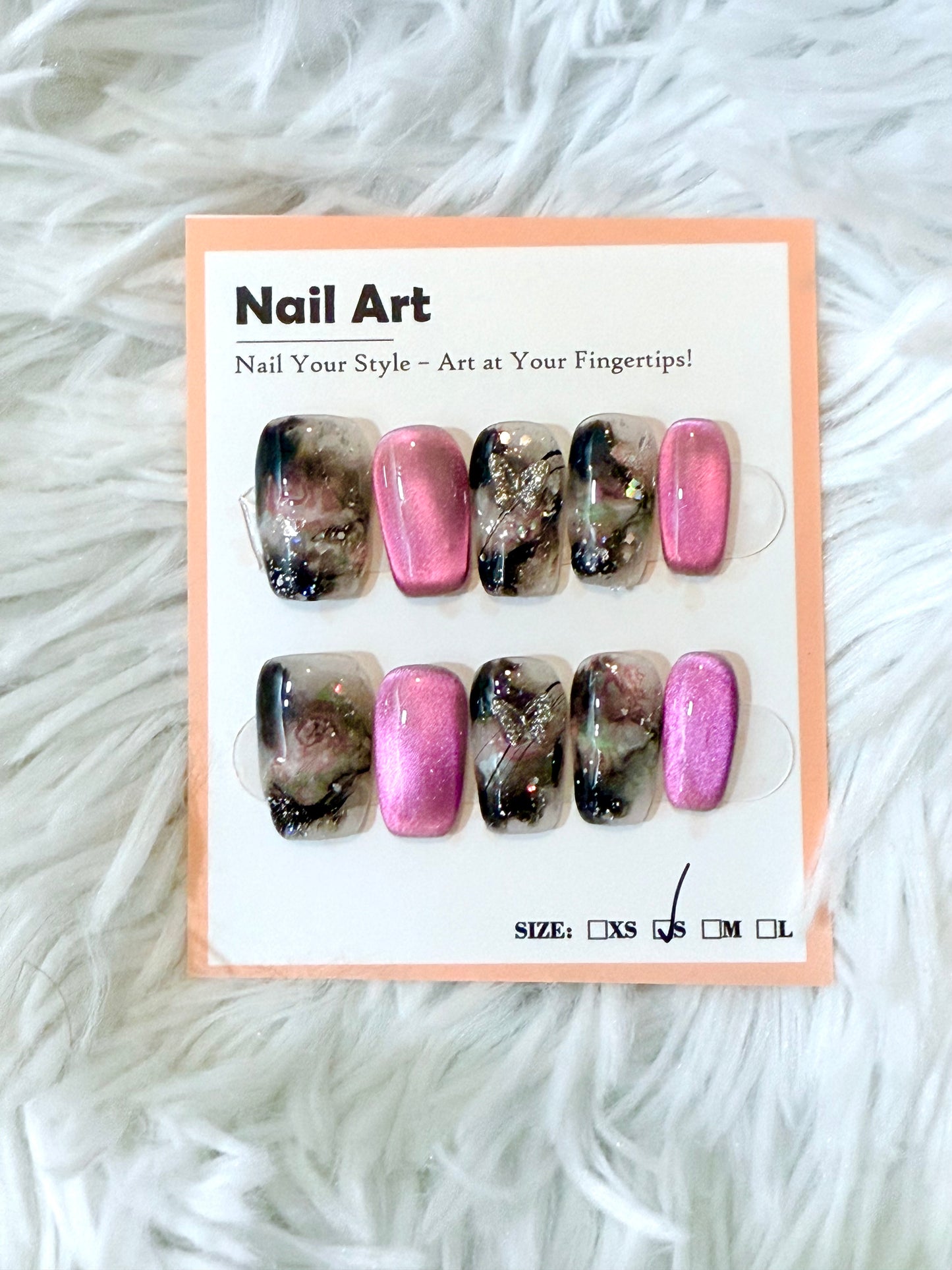 Cat Eye Purple Marble 3D Butterfly Coffin (Small) Acrylic Style Press On Nails