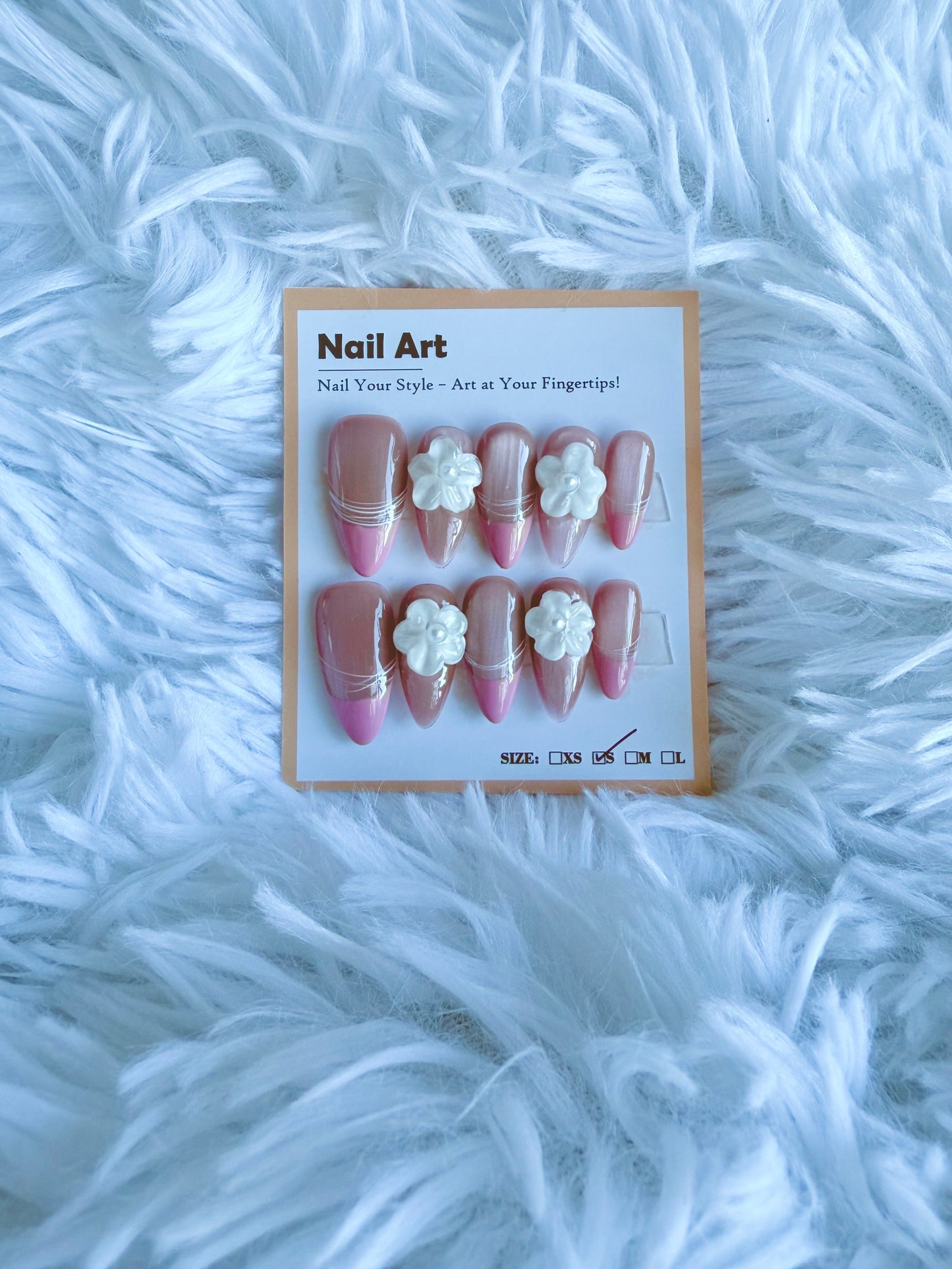 Lavender Cat Eye Pink Tip 3D Flower Almond (Small) Acrylic Style Press On Nails