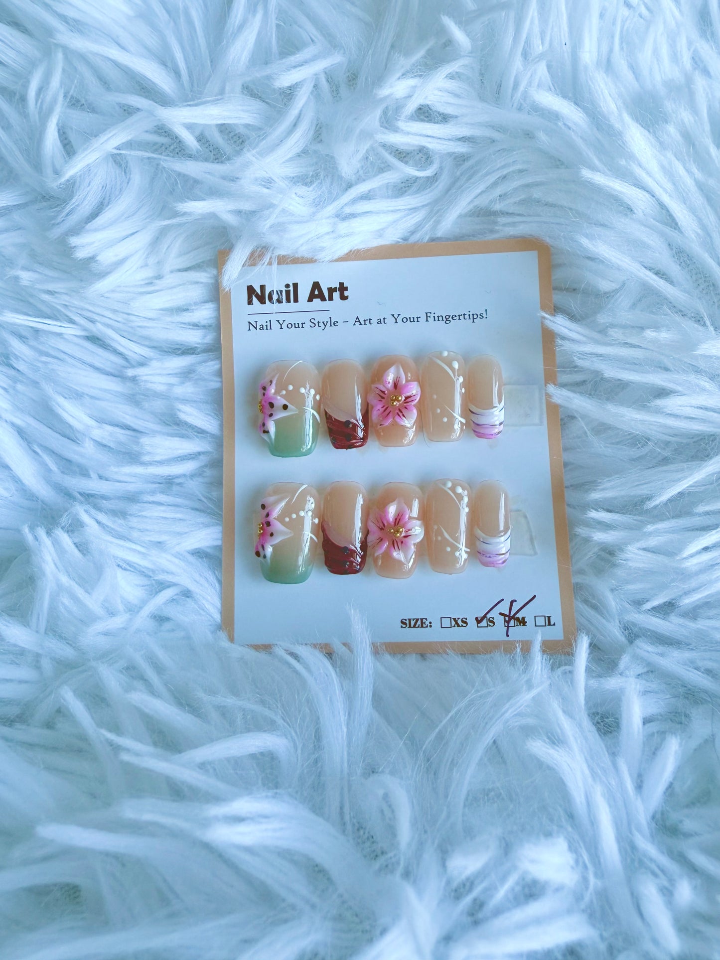 Nail Art 3D Flower Coffin(Small) Acrylic Style Press On Nails