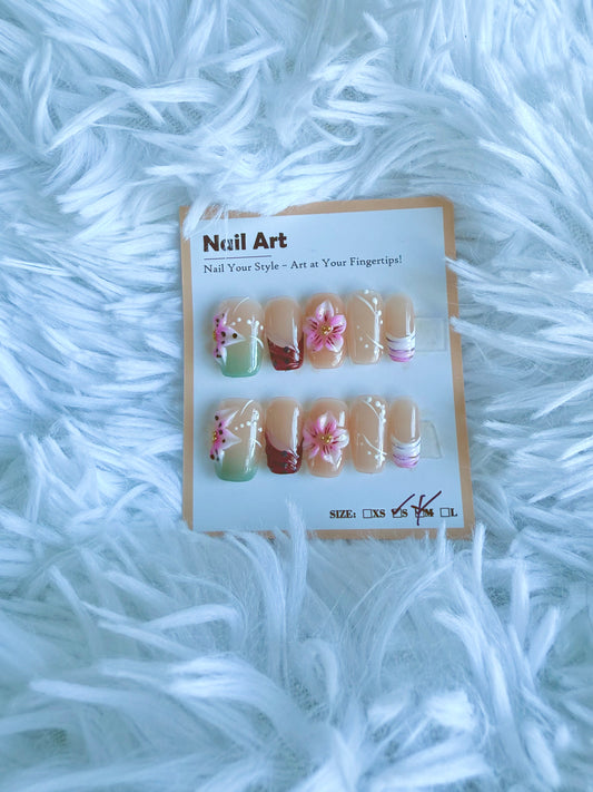 Nail Art 3D Flower Coffin(Small) Acrylic Style Press On Nails