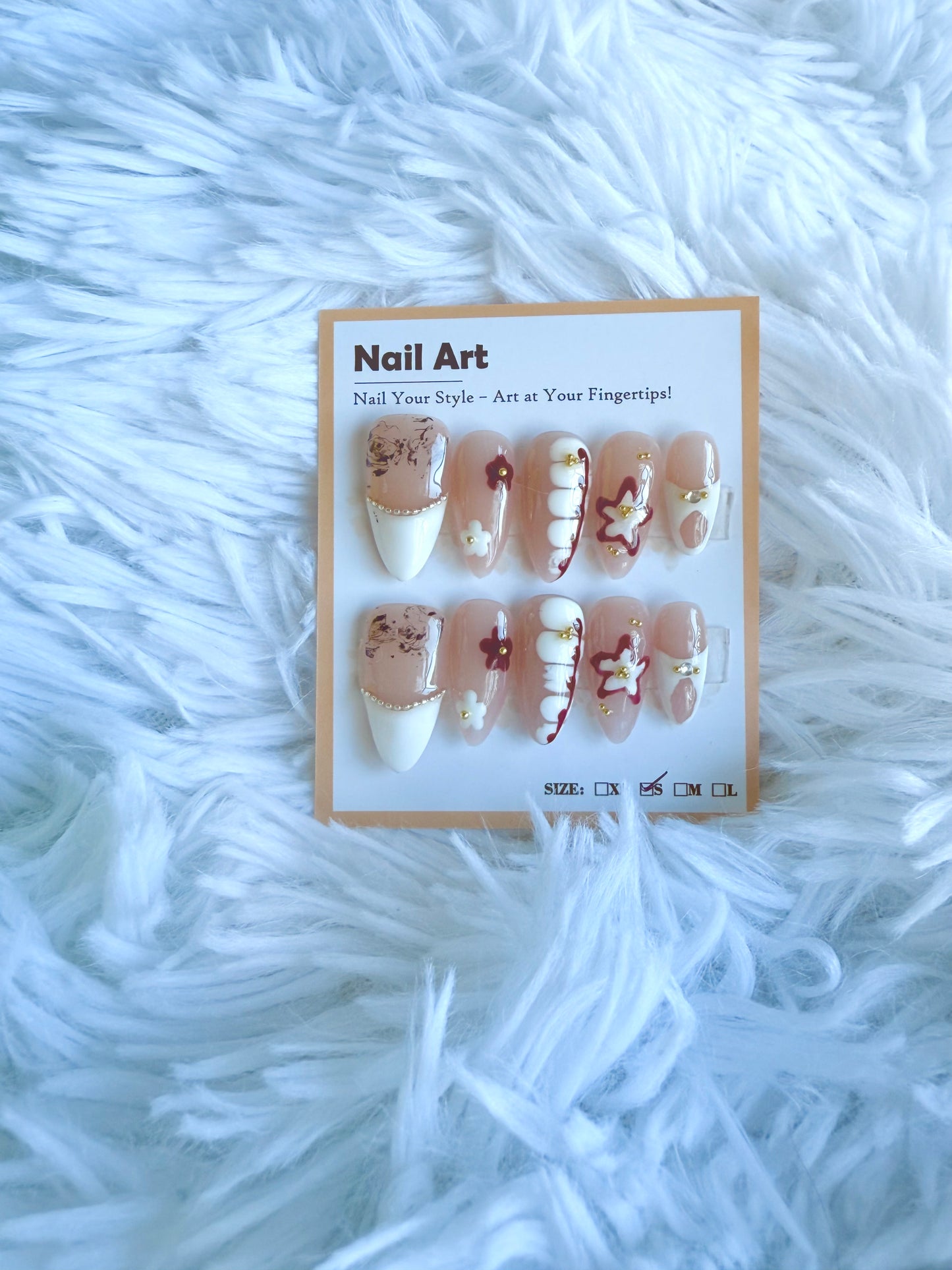 White Tip Maroon Design Art Almond (Small) Acrylic Style Press On Nails