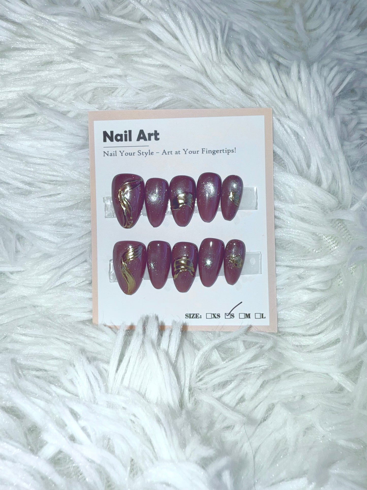 Brown Gold Art Cat Eye Almond (Small) Acrylic Style Press On Nails