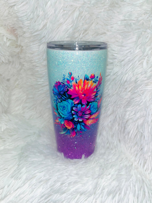 Blossom Glittered Flower Stainless Tumbler Stainless Steel Tumbler Personalize It By Belle 