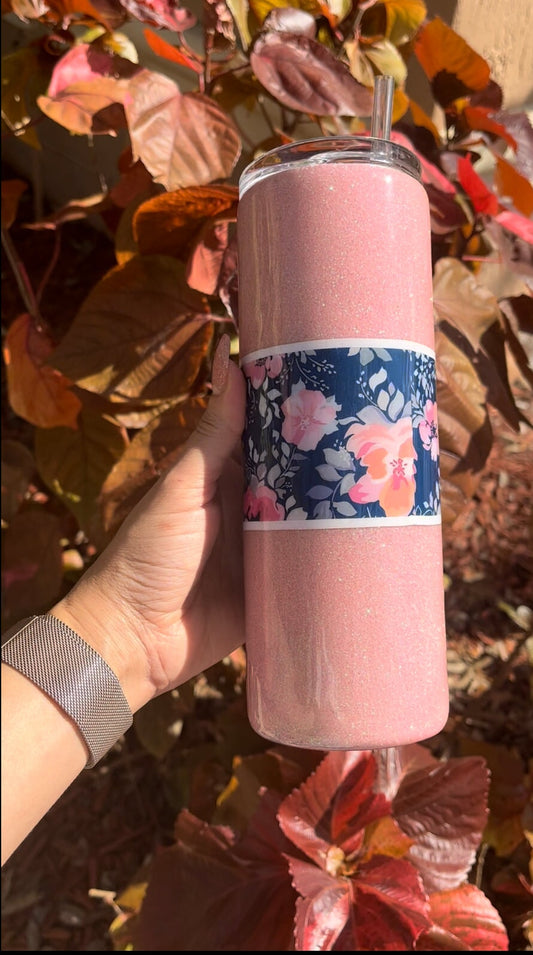 Floral Glitter Tumbler Tumblers Personalize It By Belle, LLC