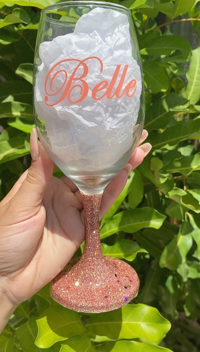 Glittered Stem Wine Glass Wine Glasses Personalize It By Belle 
