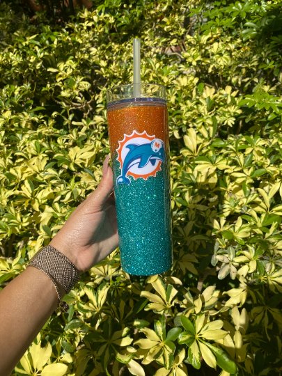 Miami Dolphins Glitter Tumbler Stainless Steel Tumbler Personalize It By Belle 