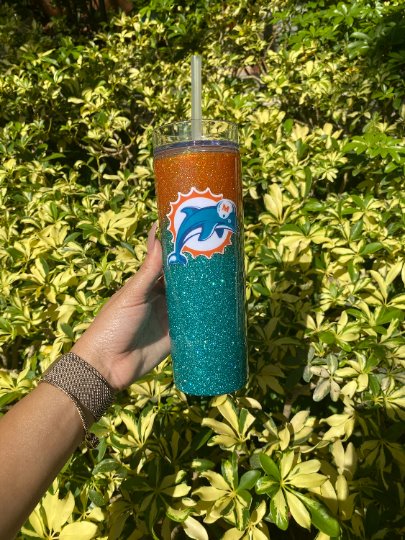 Miami Dolphins Glittered Stainless Steel Tumbler Stainless Steel Tumbler Personalize It By Belle 