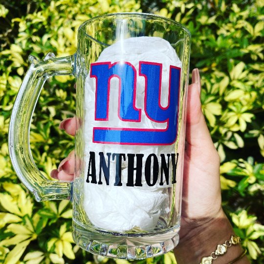 New York Giant Glass Mug Beer Mug Glass Personalize It By Belle, LLC 