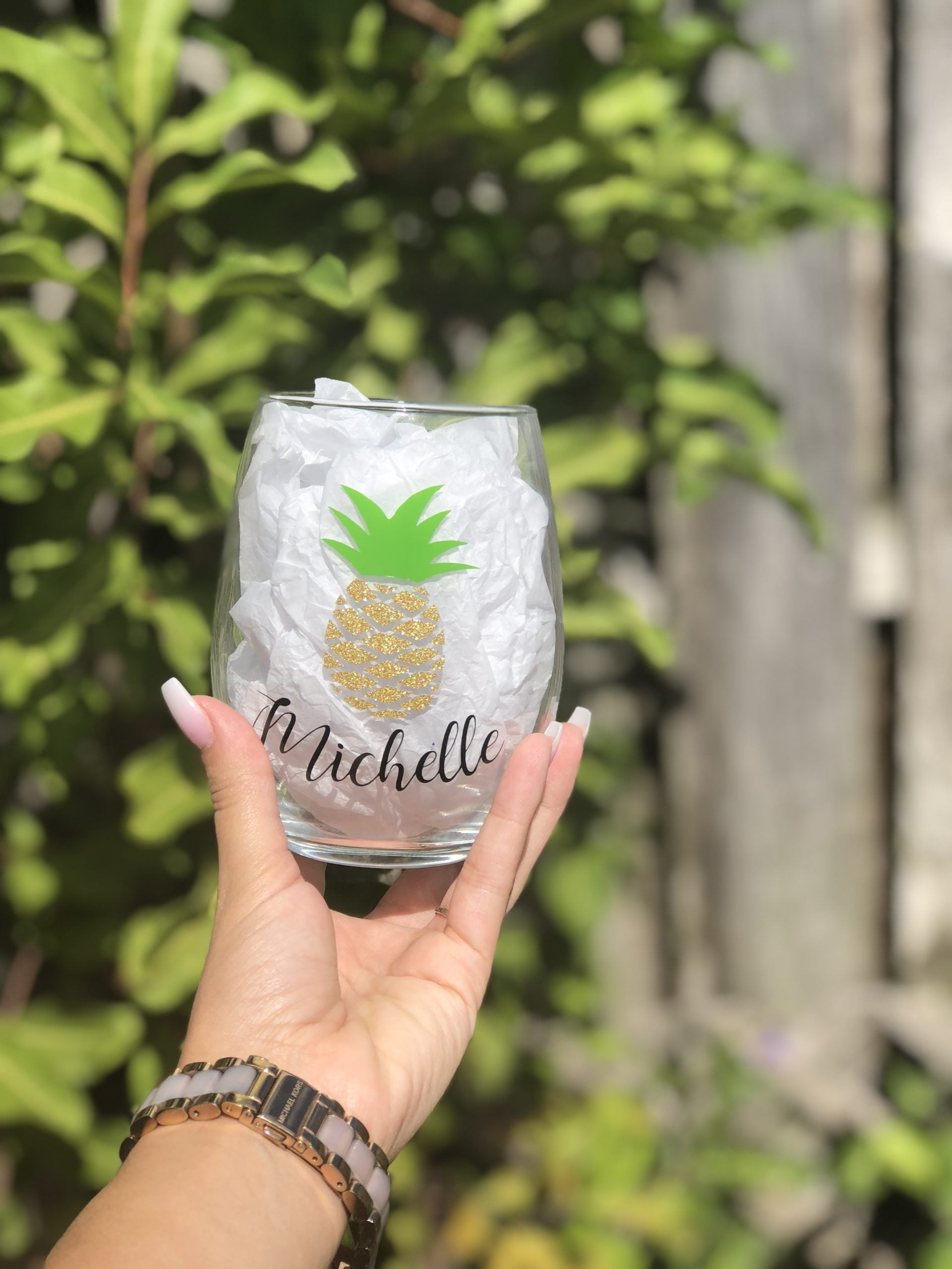 Pineapple Stemless Glass Wine Glasses Personalize It By Belle 
