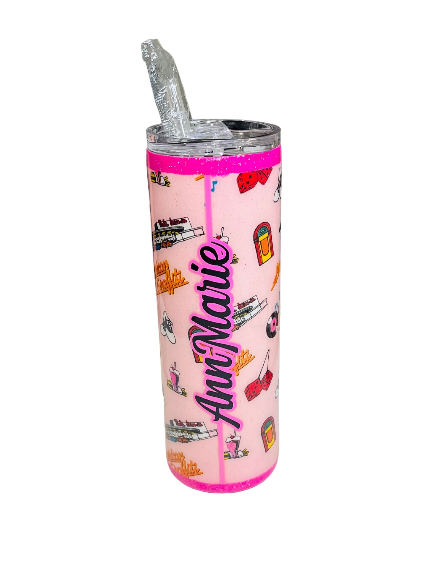 Retro Pink Tumbler Tumblers Personalize It By Belle, LLC 